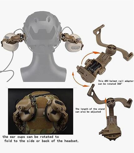 Tactical Shooting Headset + with U94 PTT 2pin with ARC Rail Adapter Noise Reduction & Sound Pickup Ear Protection (Tan) in Kuwait
