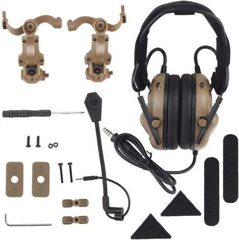 Tactical Shooting Headset + with U94 PTT 2pin with ARC Rail Adapter Noise Reduction & Sound Pickup Ear Protection (Tan) in Kuwait
