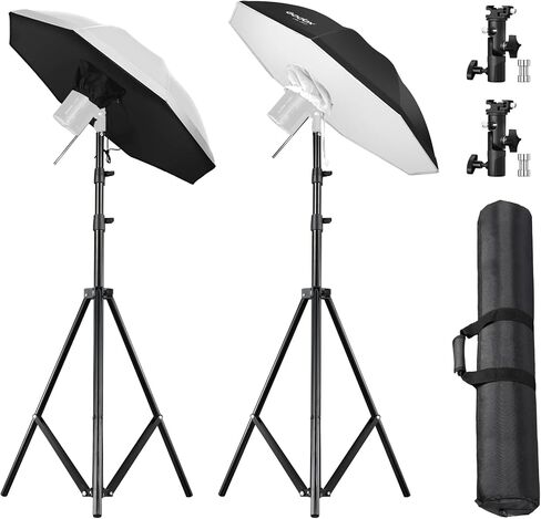 غودوكس مظلة ناعمة عاكسة مع غطاء موزع 85 سم 33.4 انش اسود فضي وشفاف مع حامل اضاءة 2 × 2 متر 2 × دعامة من النوع E 2 × شنطة حمل لاستوديو التصوير الفوتوغرافي in Kuwait