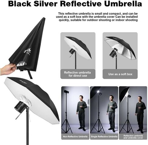 غودوكس مظلة ناعمة عاكسة مع غطاء موزع 85 سم 33.4 انش اسود فضي وشفاف مع حامل اضاءة 2 × 2 متر 2 × دعامة من النوع E 2 × شنطة حمل لاستوديو التصوير الفوتوغرافي in Kuwait