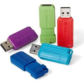 محرك أقراص فلاش USB 2.0 مقلم سعة 16 جيجابايت من Verbatim، محرك أقراص إبهام قابل للسحب مع حماية منتجات Microban المضادة للميكروبات - 5 عبوات - متعدد الألوان (أخضر، أزرق، أحمر، أرجواني، سماوي) in Kuwait