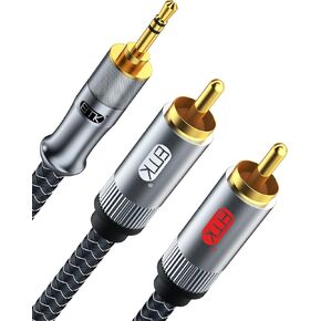 EMK 3.5mm to 2 RCA Cable, Jack to RCA Stereo Audio Cable Gold Plated RCA to AUX Audio Cable Compatible with Smartphones, MP3, Tablets(90° 3.5mm Male to 2 RCA Male, 10ft/3M)