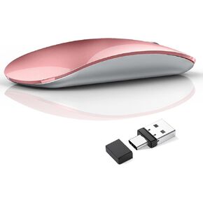 Uiosmuph G15 Wireless Mouse, USB C Rechargeable Computer Mouse, Slim Silent Mice 2.4GHz Optical with USB Nano Receiver and Type C Receiver for Laptop/Mac/PC Purple