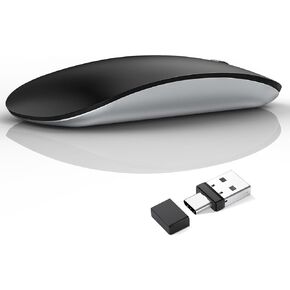 ماوس لاسلكي Uiosmuph G15، ماوس كمبيوتر قابل لإعادة الشحن USB C، ماوس نحيف صامت 2.4 جيجا هرتز بصري مع مستقبل USB نانو وجهاز استقبال من النوع C لأجهزة الكمبيوتر المحمول/Mac/PC أرجواني in Kuwait