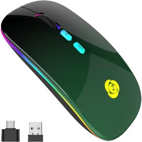 CC Store LED Wireless Bluetooth Mouse &2.4GHz Instant Connection,Rechargeable Ultra Silent Slim,3 Adjustable DPI 2 Connection Modes with USB-C to USB Adapter for Laptop/MacBook/PC/Tablet/iPad (Black)