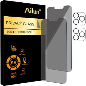 Ailun 2Pack Privacy Screen Protector for iPhone 13 Pro [6.1 inch Display] + 2 Pack Camera Lens Protector, Anti Spy Private Tempered Glass Film,[9H Hardness] - HD [Black][4 Pack]
