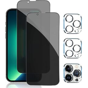 Pehael [2+2 Pack] iPhone 13 Pro Privacy Screen Protector with Camera Lens Protector Full Coverage AntiSpy Tempered Glass Film 9H Hardness Upgrade Edge Protection Easy Installation Bubble Free [6.1 in Saudi Arabia