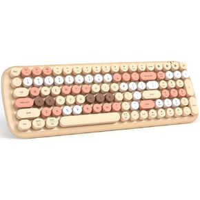 MOFII Wireless Bluetooth Keyboard for Mac, iPad, iPhone, PC, Laptop & Android, Connect up to 3 Devices Simultaneously, Portable 100-Key Typewriter Retro Round Keycaps Keyboard- Milk Tea Colorful