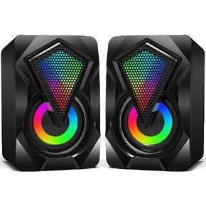 واي واي  بيندا مكبرات صوت كمبيوتر سلكية 2.0 تعمل بمنفذ USB، مكبرات صوت ستيريو صغيرة للوسائط المتعددة للتحكم في مستوى الصوت، اضواء RGB للالعاب بمقبس 3.5 ملم للكمبيوتر المكتبي واللابتوب والشاشة