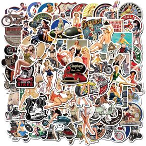 100pcs Sexy Pinup Girl Stickers, Retro Motorcycle Girl Stickers Pack for Adults, Waterproof Vintage Stickers Decals for Water Bottle Laptop Skateboard Bicycle Trolley Case in Kuwait