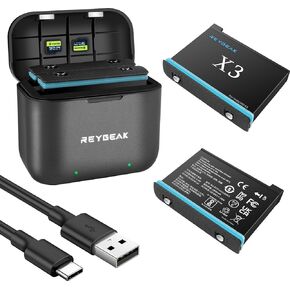 REYGEAK 2 Packs Replacement Insta 360 X3 Battery 1800mAh and 3-Channel LED USB Fast Charge Hub, Replacement Battery Pack Charger Accessories for Insta 360 X3 (Fully Compatible with Original) in Kuwait