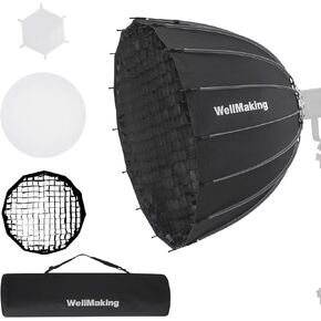 WELLMAKING Rectangular Softbox 60 x 60cm/23.6" x 23.6", Studio Soft Box with Diffusers/Honeycomb Grid/Bag,Compatible with Bowens Mount Light for Portrait or Product Photography Studio Flash Monolight