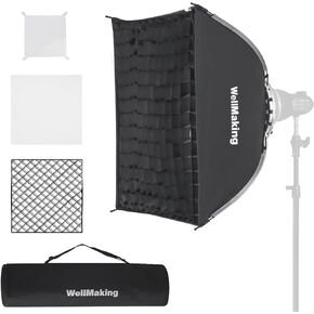 WELLMAKING Rectangular Softbox 60 x 60cm/23.6" x 23.6", Studio Soft Box with Diffusers/Honeycomb Grid/Bag,Compatible with Bowens Mount Light for Portrait or Product Photography Studio Flash Monolight