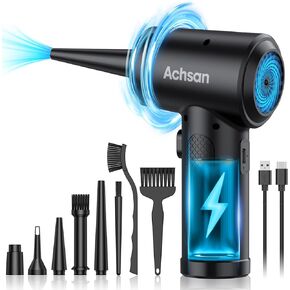 Achsan Powerful Compressed Air Duster for Deep Cleaning-Keyboard Cleaner for Office-PC Cleaning-Rechargeable-3-Speeds-91000RPM Cordless Air Blower- Car Duster 7600mAh(Black) in Saudi Arabia