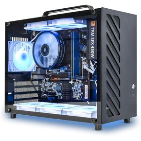 GOPIE Micro ATX pc case, T07 Portable Mini Tower Computer Chassis with Al-Alloy Handle, Gaming Desktop Computer Hosting case with Tempered Glass - Support MATX, Mini-ITX, Fans not Included - Black in Kuwait