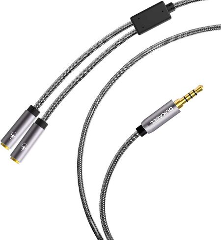 DUKABEL كابل مقسم سماعة رأس طويل (4 أقدام / 1.2 متر) محمي بأربعة أقطاب TRRS 3.5 Y محول سماعة رأس ثنائي الاتجاه أنثى إلى ذكر صوت ستيريو / نايلون كريستال مضفر / مطلي بالذهب عيار 24 قيراط / 99.99٪ 4N OFC in Saudi Arabia