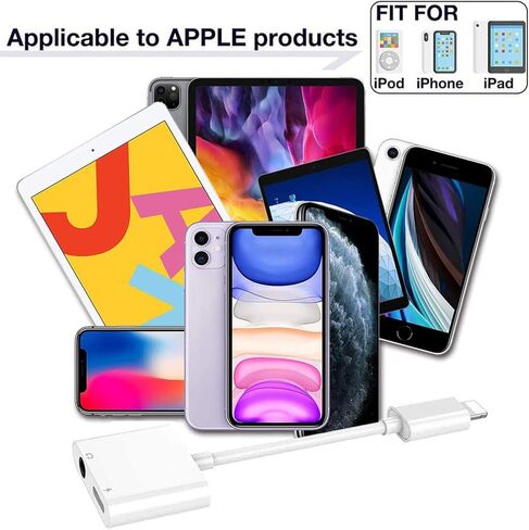 محول سماعة راس لايفون [معتمد من ابل]، 2 في 1 لايتنينج الى صوت AUX 3.5 ملم + محول دونجل مقسم شاحن لملحقات ايفون متوافق مع ايفون 14/13/12/11/XR/X/8/7 in Kuwait