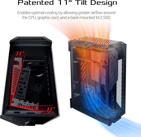 اسس صندوق العاب روج Z11 ميني-ITX/DTX بتصميم امالة 11 درجة حاصل على براءة اختراع، متوافق مع مزود طاقة ايه تي اكس، 3 فتحات، منفذ USB 3.2 الجيل الثاني نوع C، 2 × USB 3.2 الجيل الاول نوع ايه وزر تحكم ARGB in Saudi Arabia