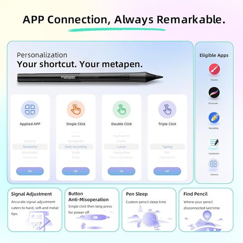 Metapen D1 iPad Pencil for Apple iPad 10th/9th丨Ergonomic Grip & App Control丨iPad Stylus Pen for iPad Air 5/4/3, iPad Pro 11" 1~4th & 12.9" 3rd, Replace for Apple Pen 1st/2nd Gen Digital Art Starters in Kuwait