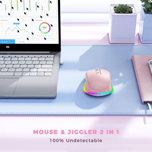 PEIOUS Wireless Mouse Jiggler - LED Wireless Mice with Build-in Mouse Mover, Rechargeable Moving Mouse for Laptop with Undetectable Random Movement Keeps Computers Awake - Purple in Kuwait