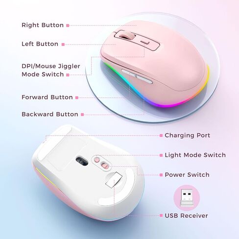 PEIOUS Wireless Mouse Jiggler - LED Wireless Mice with Build-in Mouse Mover, Rechargeable Moving Mouse for Laptop with Undetectable Random Movement Keeps Computers Awake - Purple in Kuwait
