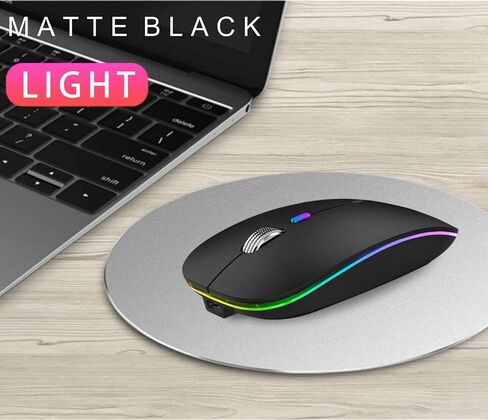 ماوس بلوتوث لاسلكي من تينموس، وضع مزدوج نحيف LED (بلوتوث 5.1 + USB) 2.4 جيجا هرتز صامت قابل لإعادة الشحن مع محول من النوع C لأجهزة الكمبيوتر المحمول/MacBook/iPad OS 13 وما فوق (أسود غير لامع) in Kuwait