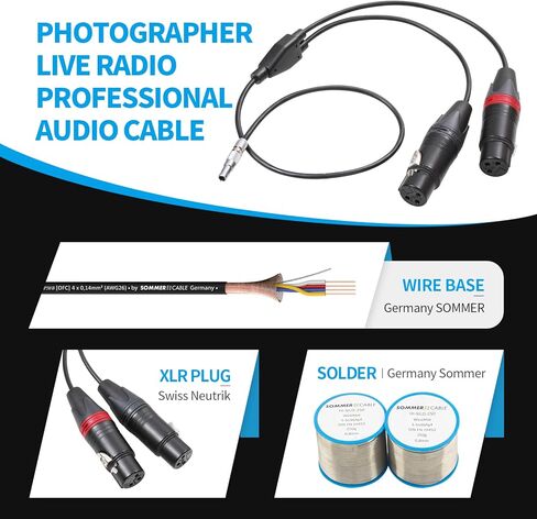 LANZYKU Dual XLR 3 Pin Female to 5 Pin Male Audio Input Cable for RED V-Raptor RED V-Raptor XL Arri Alexa Mini ZCAM -15 inches in Kuwait