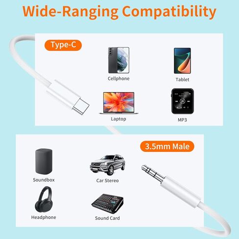 كيبل USB C الى 3.5 ملم جاك صوت AUX (3.3 قدم عبوتين)، سلك ستيريو USB نوع C الى 3.5 ملم متوافق مع جوجل بيكسل 2 3 4 XL، سامسونج جالاكسي S22 S21 S20 الترا نوت 20 10 بلس، ايباد برو 2018 in Kuwait
