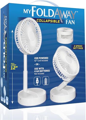 My Foldaway Fan Mini Desktop Fan | Ultra-Portable Lightweight Compact Tabletop Fan | Extends up to 12" | 2 Speed Modes | Uses AA Batteries or USB Power Wire | Desk Fan, Nightstand Use | Whisper Quiet in Saudi Arabia