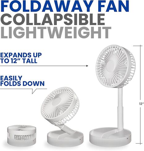 My Foldaway Fan Mini Desktop Fan | Ultra-Portable Lightweight Compact Tabletop Fan | Extends up to 12" | 2 Speed Modes | Uses AA Batteries or USB Power Wire | Desk Fan, Nightstand Use | Whisper Quiet in Saudi Arabia