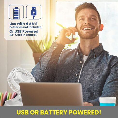 My Foldaway Fan Mini Desktop Fan | Ultra-Portable Lightweight Compact Tabletop Fan | Extends up to 12" | 2 Speed Modes | Uses AA Batteries or USB Power Wire | Desk Fan, Nightstand Use | Whisper Quiet in Saudi Arabia