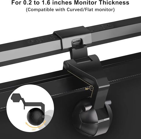 Vunvooker Computer Monitor Light Bar,E-Reading LED Lamp for Curved/Flat Screen with USB Powered,Touch Sensor,Adjustable 3 Color Temperature,Dimmable Monitor Lamp for Desk/Office/Home,15.7 inch,Black in Kuwait