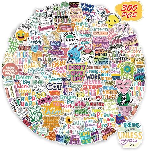 300 PCS Motivational & Positive Affirmation Sticker Pack – Inspirational Vinyl Quote Stickers for Teens, Adults & Teachers | Waterproof Decals for Water Bottles, Laptops, Journals & Scrapbooks in Kuwait