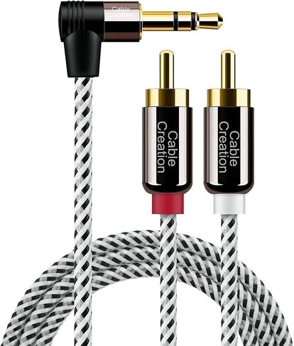 CableCreation 3.5 مم إلى كابل RCA، زاوية 3.5 مم ذكر إلى 2RCA ذكر مساعد صوت ستيريو Y مقسم مطلي بالذهب للهواتف الذكية، MP3، الأجهزة اللوحية، مكبرات الصوت، Echo Dot، المسرح المنزلي، HDTV، 10FT/3M in Kuwait