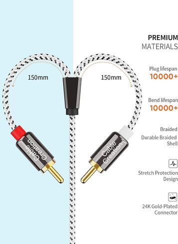 CableCreation 3.5 مم إلى كابل RCA، زاوية 3.5 مم ذكر إلى 2RCA ذكر مساعد صوت ستيريو Y مقسم مطلي بالذهب للهواتف الذكية، MP3، الأجهزة اللوحية، مكبرات الصوت، Echo Dot، المسرح المنزلي، HDTV، 10FT/3M in Kuwait