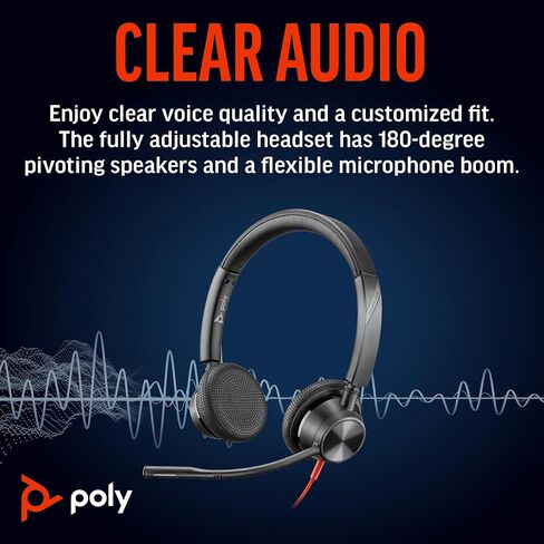 Poly Blackwire 3325 Wired Headset (Plantronics) – Flexible Microphone Boom – Hi-fi Stereo - PC/Mac/Mobile - Certified for Microsoft Teams - Amazon Exclusive in Kuwait