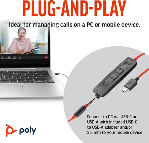 Poly Blackwire 3325 Wired Headset (Plantronics) – Flexible Microphone Boom – Hi-fi Stereo - PC/Mac/Mobile - Certified for Microsoft Teams - Amazon Exclusive in Kuwait