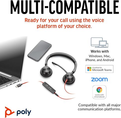 Poly Blackwire 3325 Wired Headset (Plantronics) – Flexible Microphone Boom – Hi-fi Stereo - PC/Mac/Mobile - Certified for Microsoft Teams - Amazon Exclusive in Kuwait