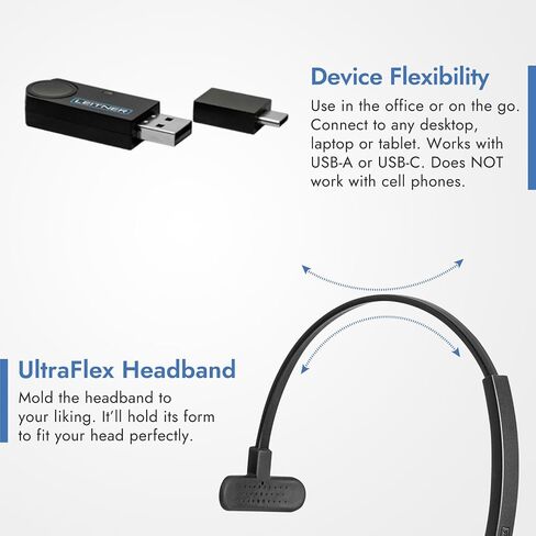 Leitner LH475 – Wireless Computer Headset with Microphone – Zoom and Teams Headset – DECT USB Dongle Headset for Softphone, Computer, Laptop, and Tablet – Single or Dual-Ear Wearing Style in Saudi Arabia