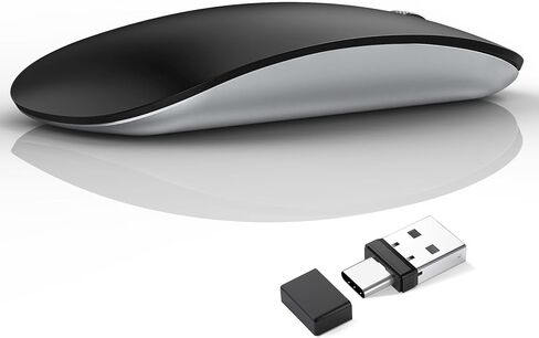 ماوس لاسلكي Uiosmuph G15، ماوس كمبيوتر قابل لإعادة الشحن USB C، ماوس نحيف صامت 2.4 جيجا هرتز بصري مع مستقبل USB نانو وجهاز استقبال من النوع C لأجهزة الكمبيوتر المحمول/Mac/PC أرجواني in Kuwait