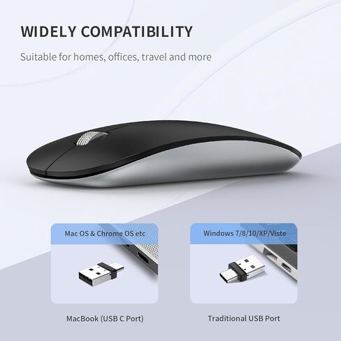 ماوس لاسلكي Uiosmuph G15، ماوس كمبيوتر قابل لإعادة الشحن USB C، ماوس نحيف صامت 2.4 جيجا هرتز بصري مع مستقبل USB نانو وجهاز استقبال من النوع C لأجهزة الكمبيوتر المحمول/Mac/PC أرجواني in Kuwait