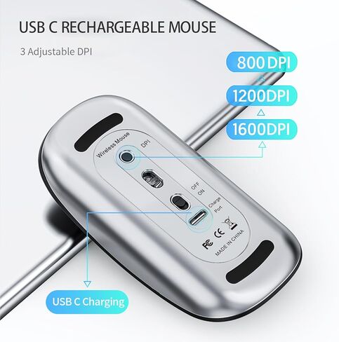 ماوس لاسلكي Uiosmuph G15، ماوس كمبيوتر قابل لإعادة الشحن USB C، ماوس نحيف صامت 2.4 جيجا هرتز بصري مع مستقبل USB نانو وجهاز استقبال من النوع C لأجهزة الكمبيوتر المحمول/Mac/PC أرجواني in Kuwait