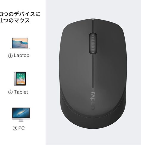 ماوس لاسلكي Rapoo Bluetooth 2.4G، قناتان بلوتوث مع ماوس مستقبل USB بدون ضوضاء، توصيل ما يصل إلى 3 أجهزة، ماوس كمبيوتر محمول للكمبيوتر الشخصي والكمبيوتر اللوحي والكمبيوتر المحمول - أسود in Kuwait