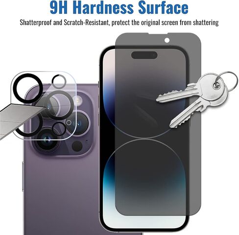 3 Pack Privacy Screen Protector for iPhone 14 Pro Max[6.7 inch], Sensor Protection, Dynamic Island Compatible, 9H Anti Spy Private Tempered Glass Film, Anti-Scratch, Case Friendly, Easy in Kuwait