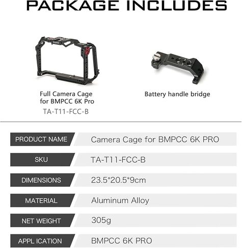 Tilta Full Camera Cage Compatible with BMPCC 6K Pro/G2/BMCC 6K| NATO Rail, Arri Compatible Rosettes, Cold Shoe Receivers, 1/4"-20 Threads with Locating Pins | TA-T11-FCC-B Black in Saudi Arabia