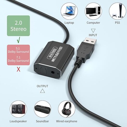 AMANKA USB A to Optical Audio Adapter USB to SPDIF Type A to TOSLINK Digital Converter, Unidirectional USB A to 3.5mm Jack Aux USB Audio Adapter Compatible with PS4/PS5 Laptop PC, Stereo Sound Only in Kuwait