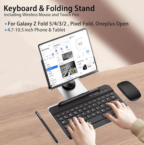 for Samsung Galaxy Z Fold 8 Ultra/Fold8 Wide/7/6/5 Stand and Keyboard Combo | 4-in-1 Portable Set Includes Mouse & Stylus Pen, Aluminum Alloy Foldable Desk Phone Stand, 7.9" Mini Bluetooth Keyboard in Kuwait