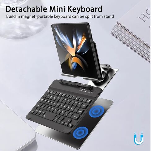 for Samsung Galaxy Z Fold 8 Ultra/Fold8 Wide/7/6/5 Stand and Keyboard Combo | 4-in-1 Portable Set Includes Mouse & Stylus Pen, Aluminum Alloy Foldable Desk Phone Stand, 7.9" Mini Bluetooth Keyboard in Kuwait