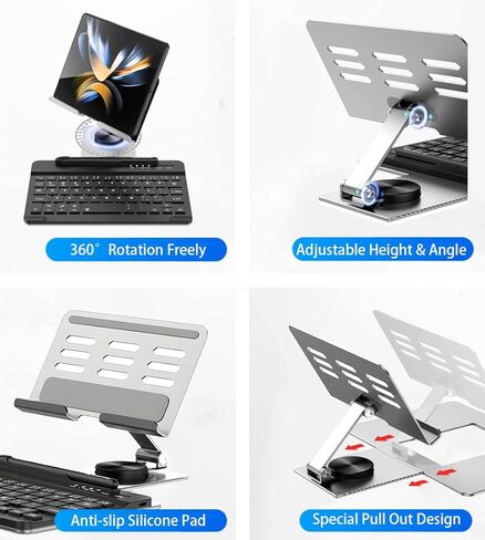 for Samsung Galaxy Z Fold 8 Ultra/Fold8 Wide/7/6/5 Stand and Keyboard Combo | 4-in-1 Portable Set Includes Mouse & Stylus Pen, Aluminum Alloy Foldable Desk Phone Stand, 7.9" Mini Bluetooth Keyboard in Kuwait
