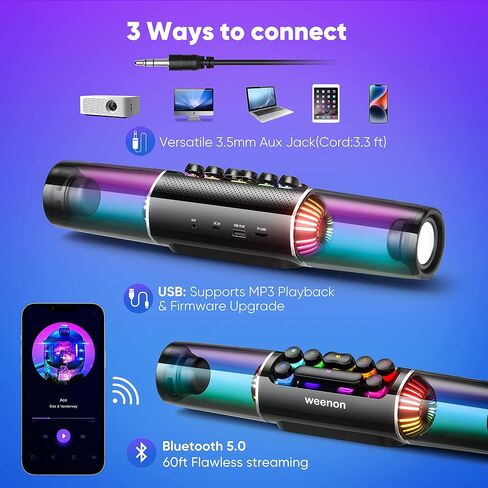 Computer Speakers Desktop, Dynamic RGB Gaming Soundbar Bluetooth 5.0, 16W Stereo Heavy Bass PC Speakers, Battery Powered Computer Sound Bar with Microphone for Monitor, Laptop, 3.5mm AUX USB Speakers in Saudi Arabia